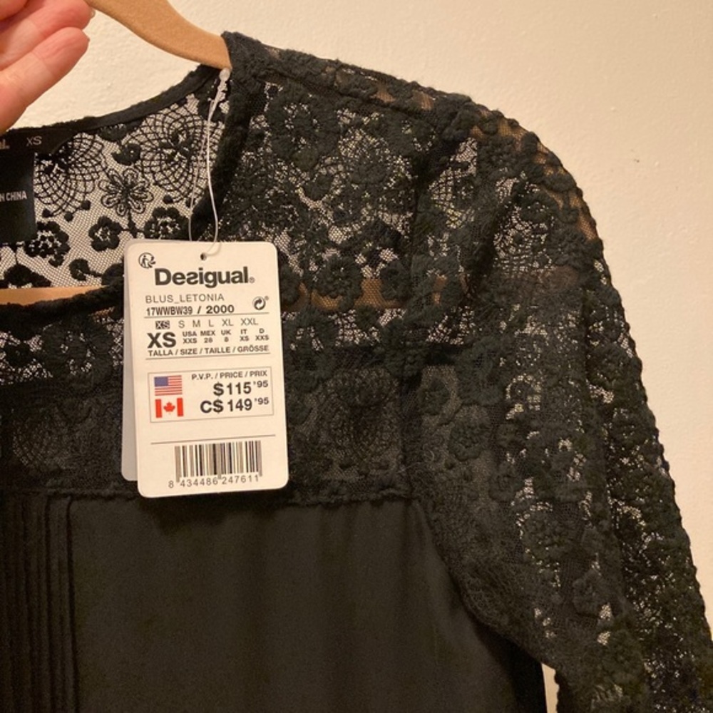 NWT Desigual XS Black Lace Blouse - Picture 2 of 12